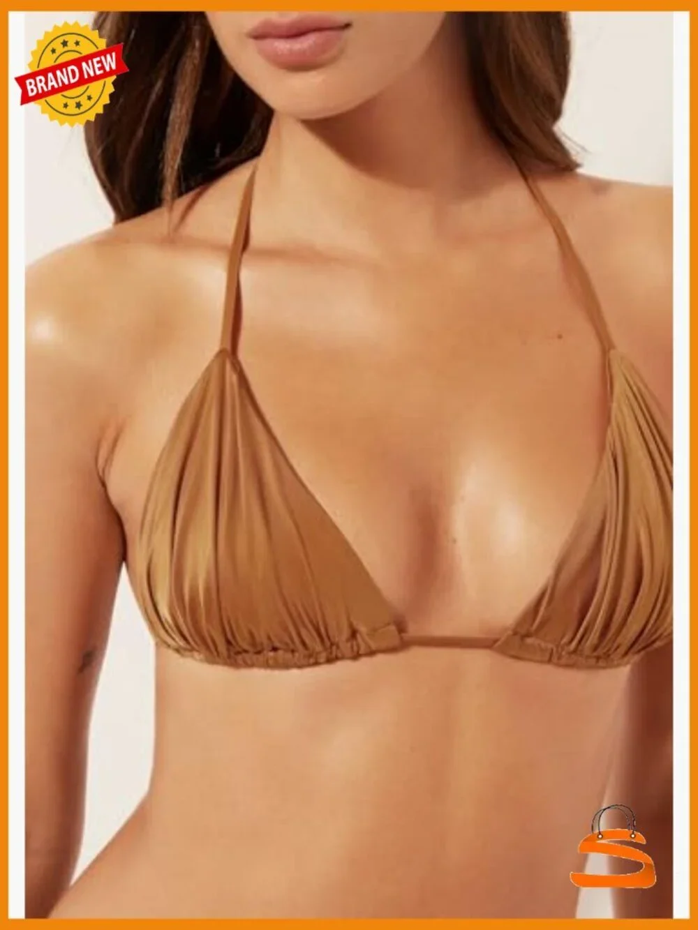 Large Satin Bikini Top with Removable Padding, Push-Up Triangle Design